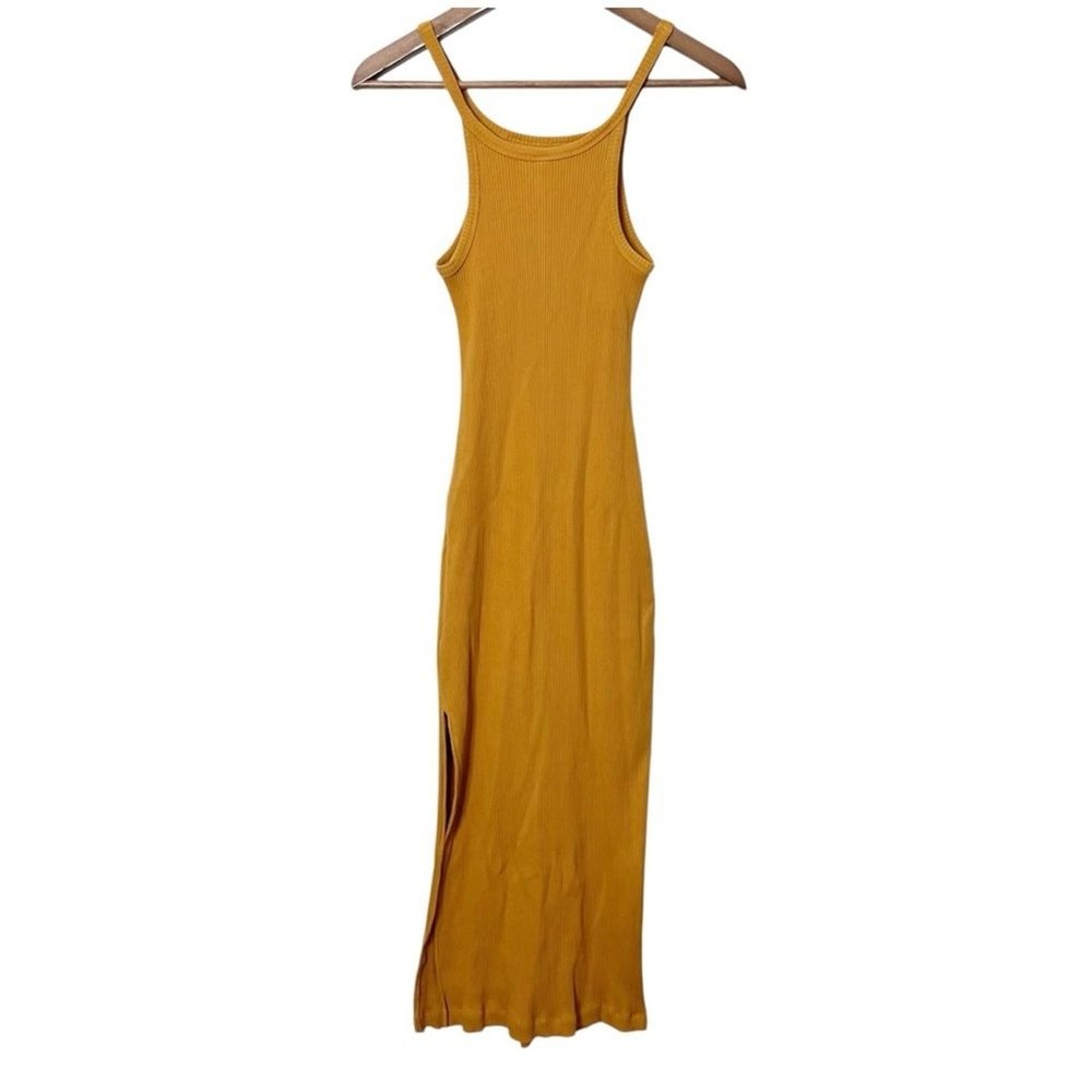 Spell Cosmos Rib Midi Dress Small Turmeric Sleek Ribbed Minimal Silhouette - Picture 5 of 8